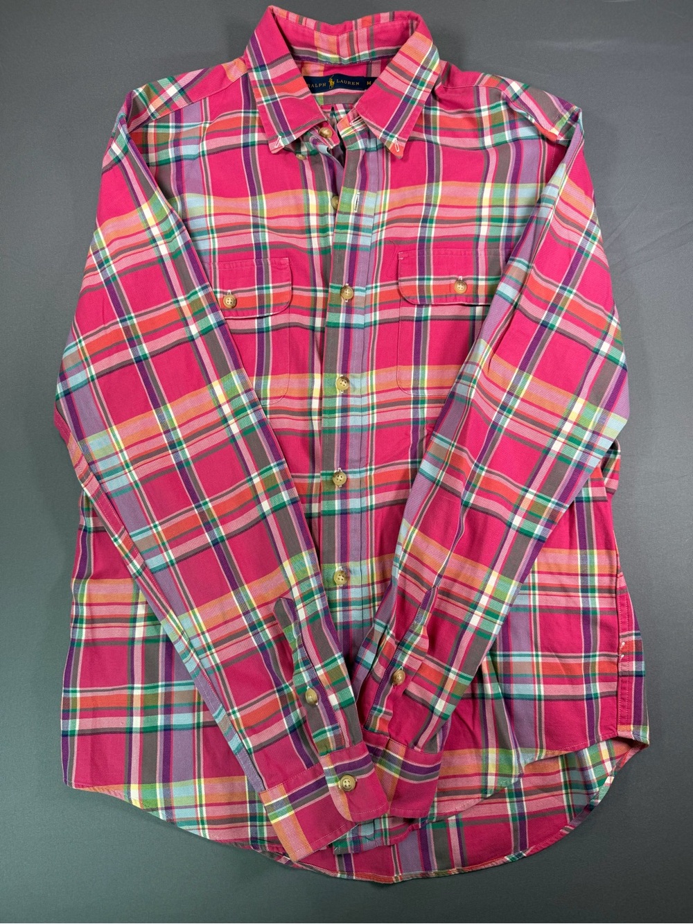 Polo Ralph Lauren Shirt Flannel
Indian Madras Plaid Pink LS
Button